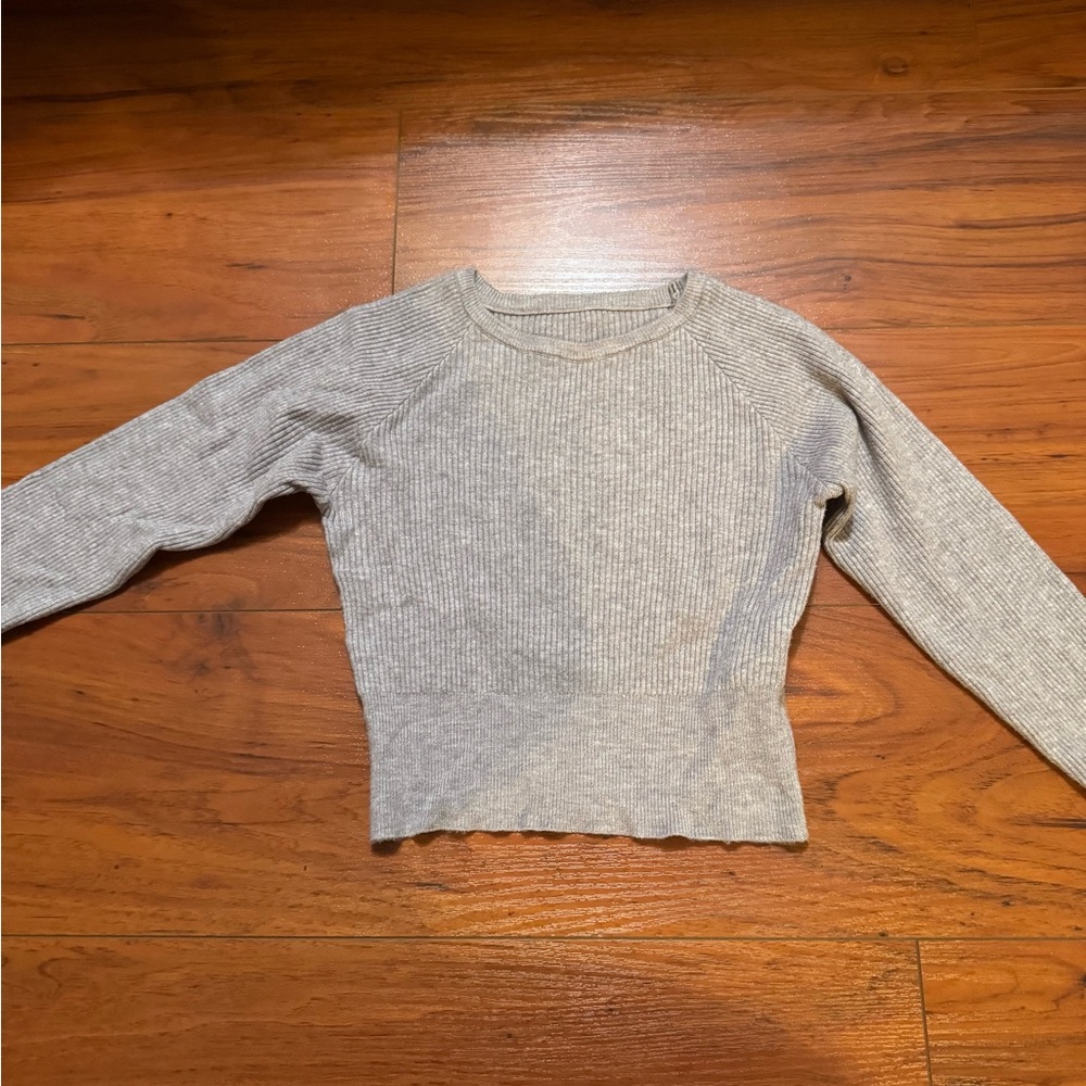 Gray Ribbed Long Sleeve cropped Top